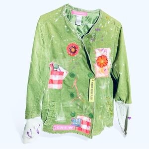 Women's Green Embellished Patchwork Blazer Jacket